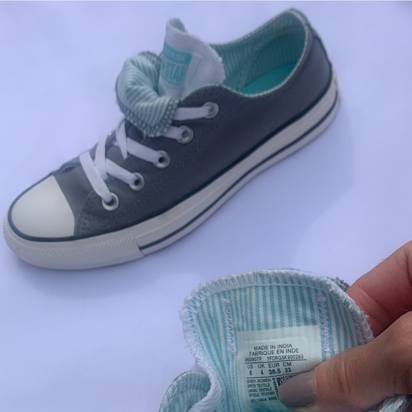 Converse All Star Chuck Taylor Double 2 Tongue Sneaker Grey Aqua Women's Size 6 - Picture 9 of 12